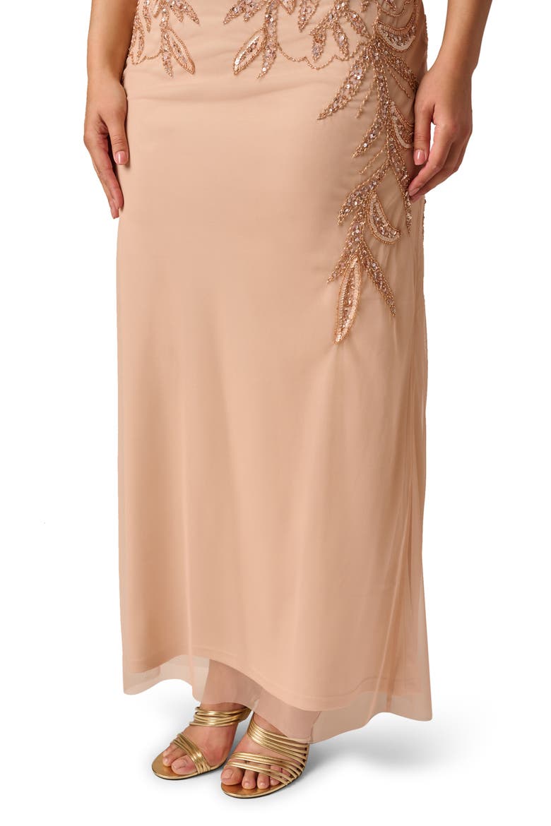Bead Embellished Evening Gown, Alternate, color, ROSE GOLD
