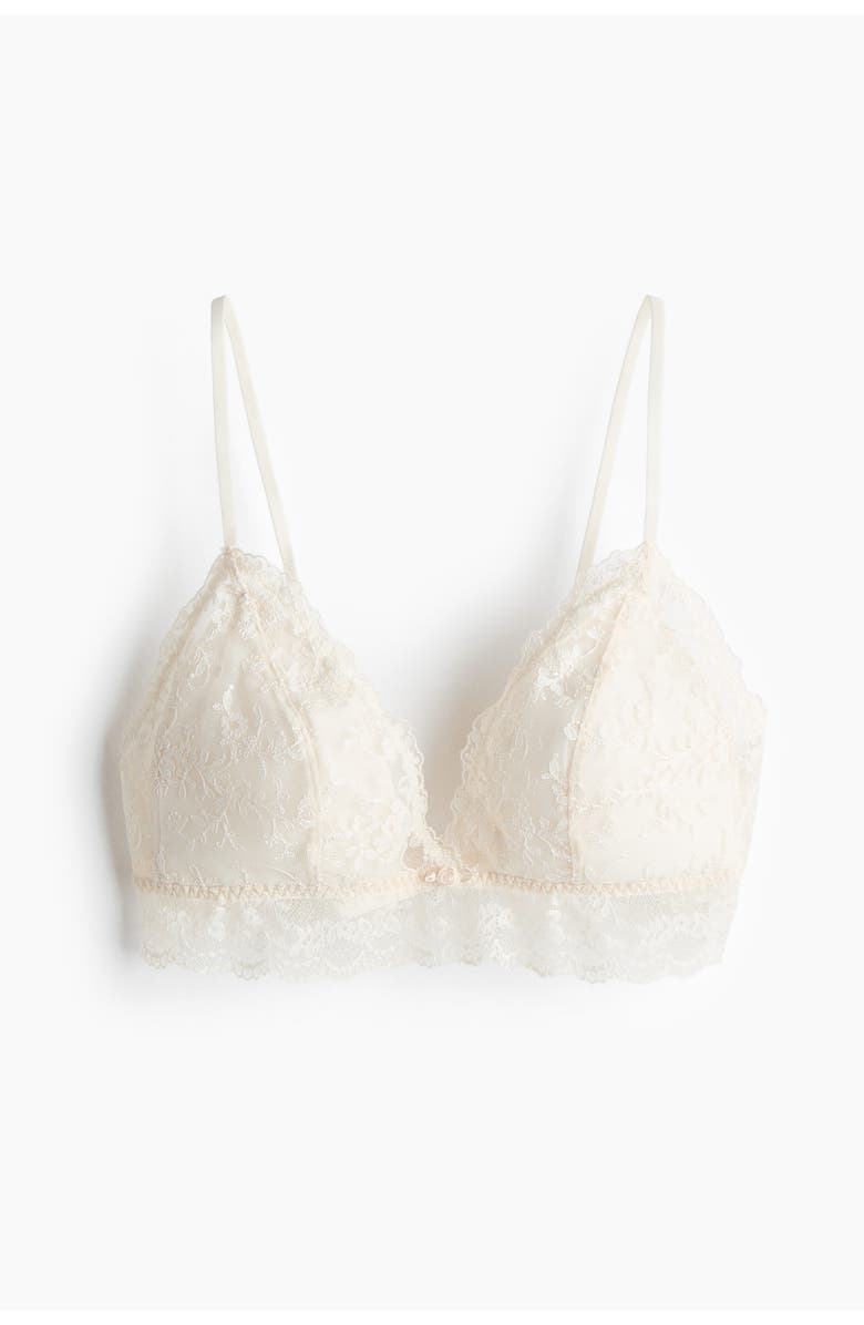 H&M Embroidered padded soft-cup bra, Alternate, color, White