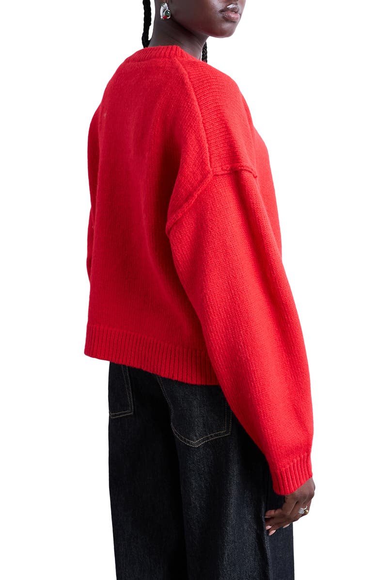 Topshop Exposed Seam Relaxed Fit Cardigan, Alternate, color, Red