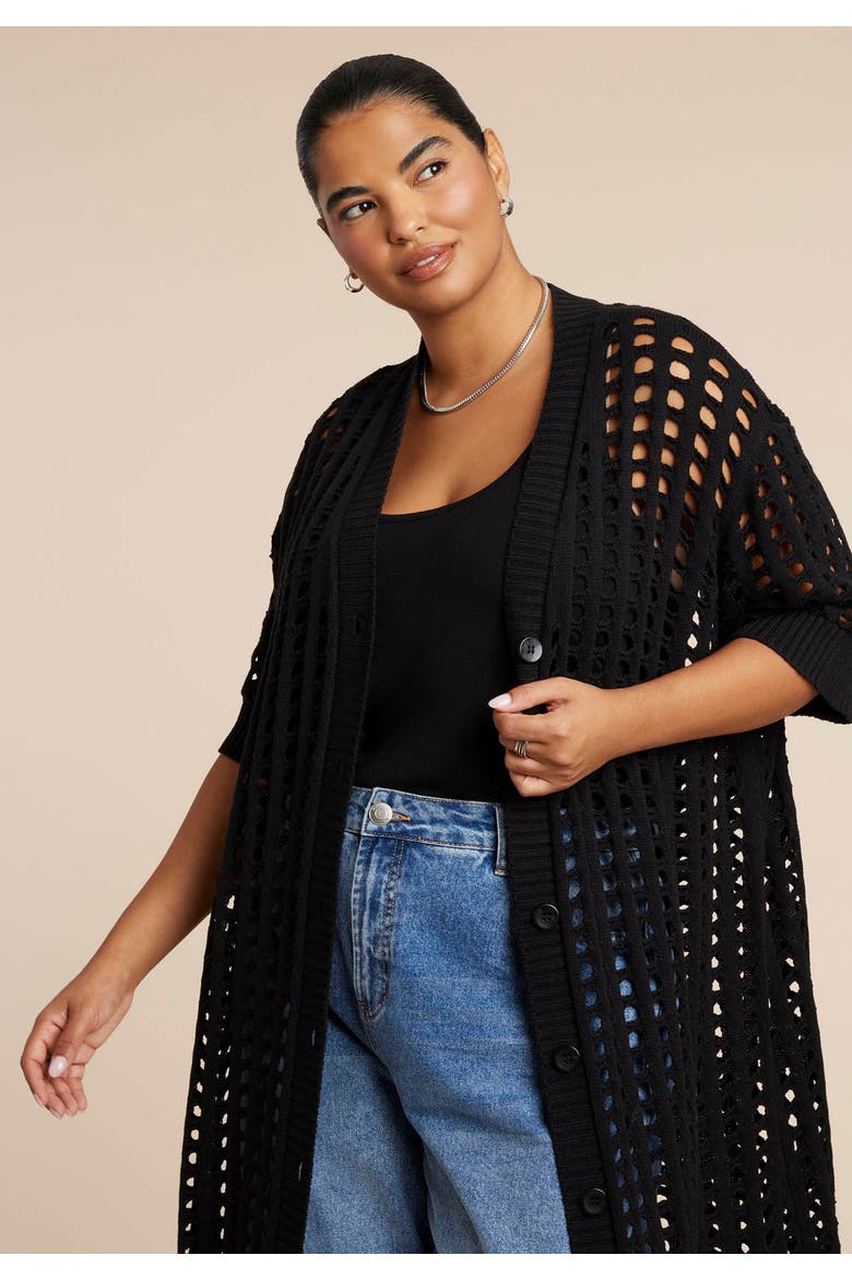 Open Stitch Cardigan Duster, Alternate, color, BLACK ONYX