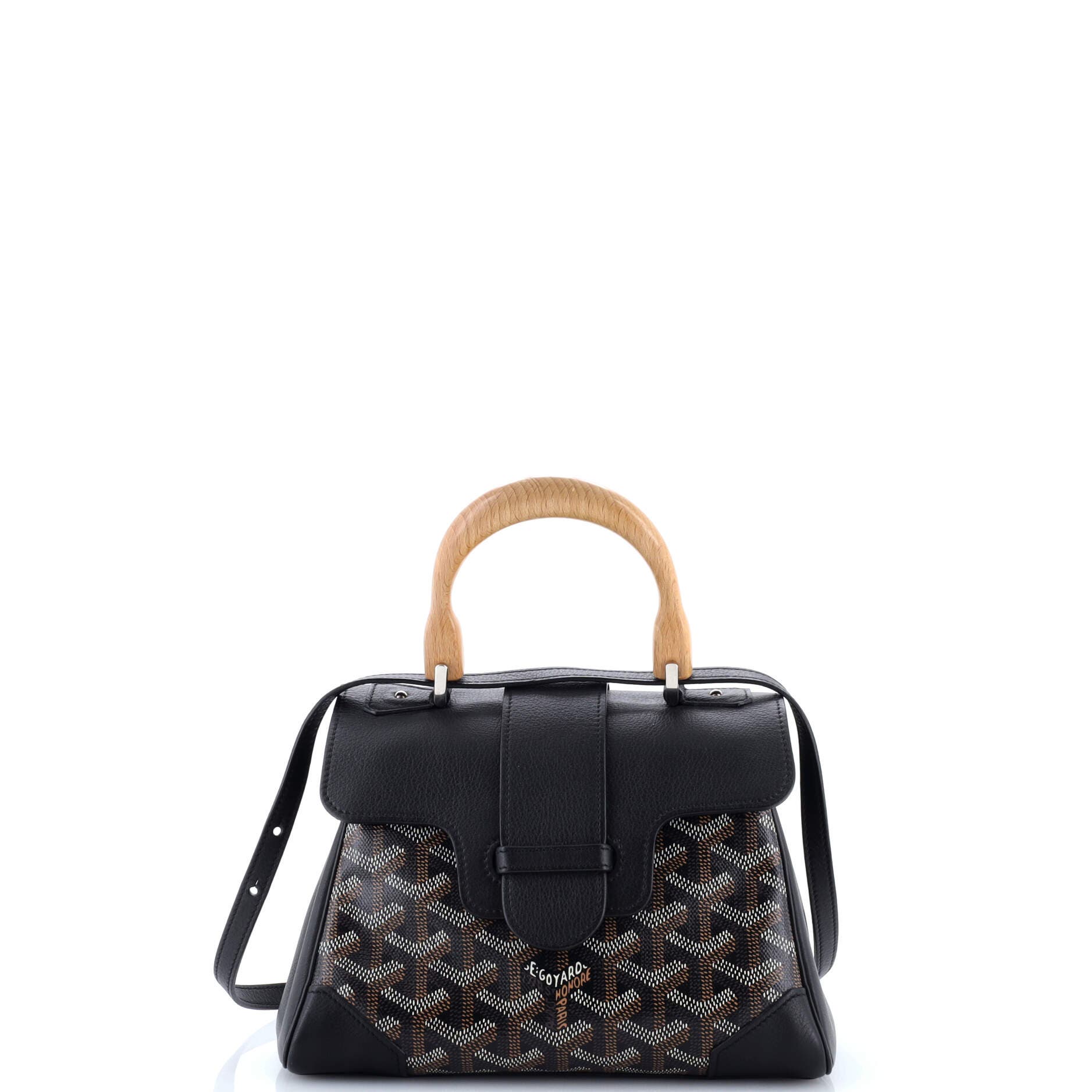 Pre-Owned Goyard Saigon Top Handle Bag Coated Canvas with Leather Mini, Main, color, Black