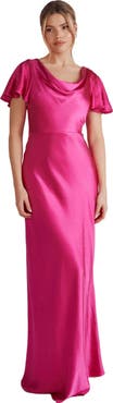 Six Stories Flutter Sleeve Satin Bridesmaid Dress