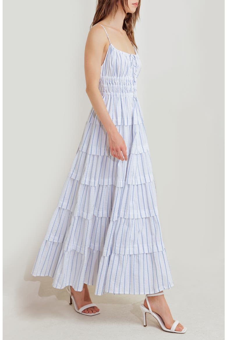 Cutout Tiered Sleeveless Maxi Dress, Alternate, color, WHITE/ BLUE