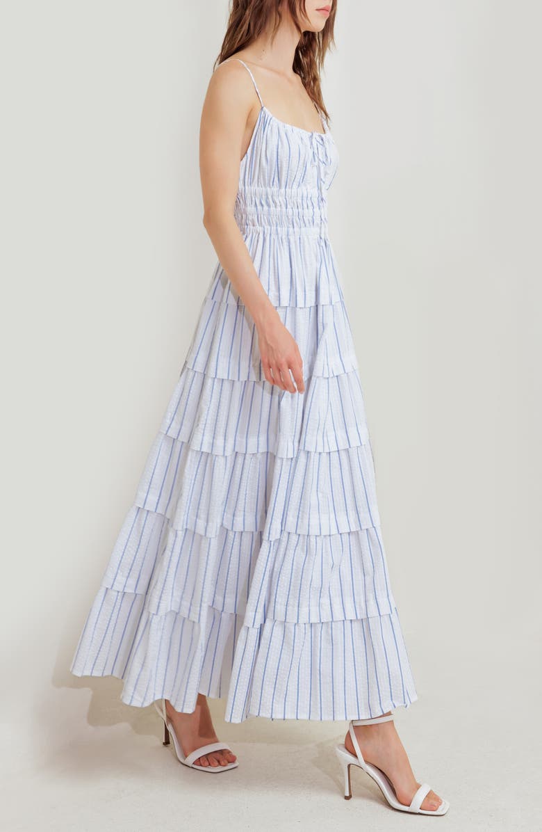 FREEMARKET Cutout Tiered Sleeveless Maxi Dress, Alternate, color, White/ Blue