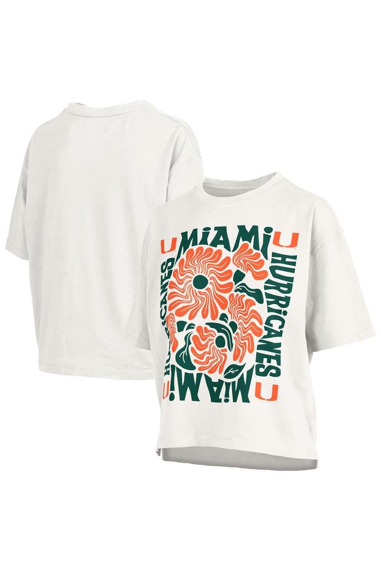 Women's Pressbox  White Miami Hurricanes Elena Oversized Slub T-Shirt, Main, color, White