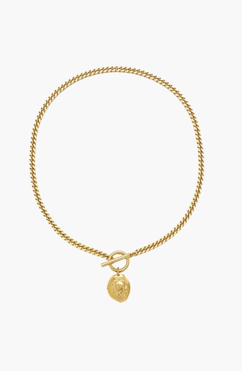 Eleni Mini Curb T-Bar Necklace In Gold