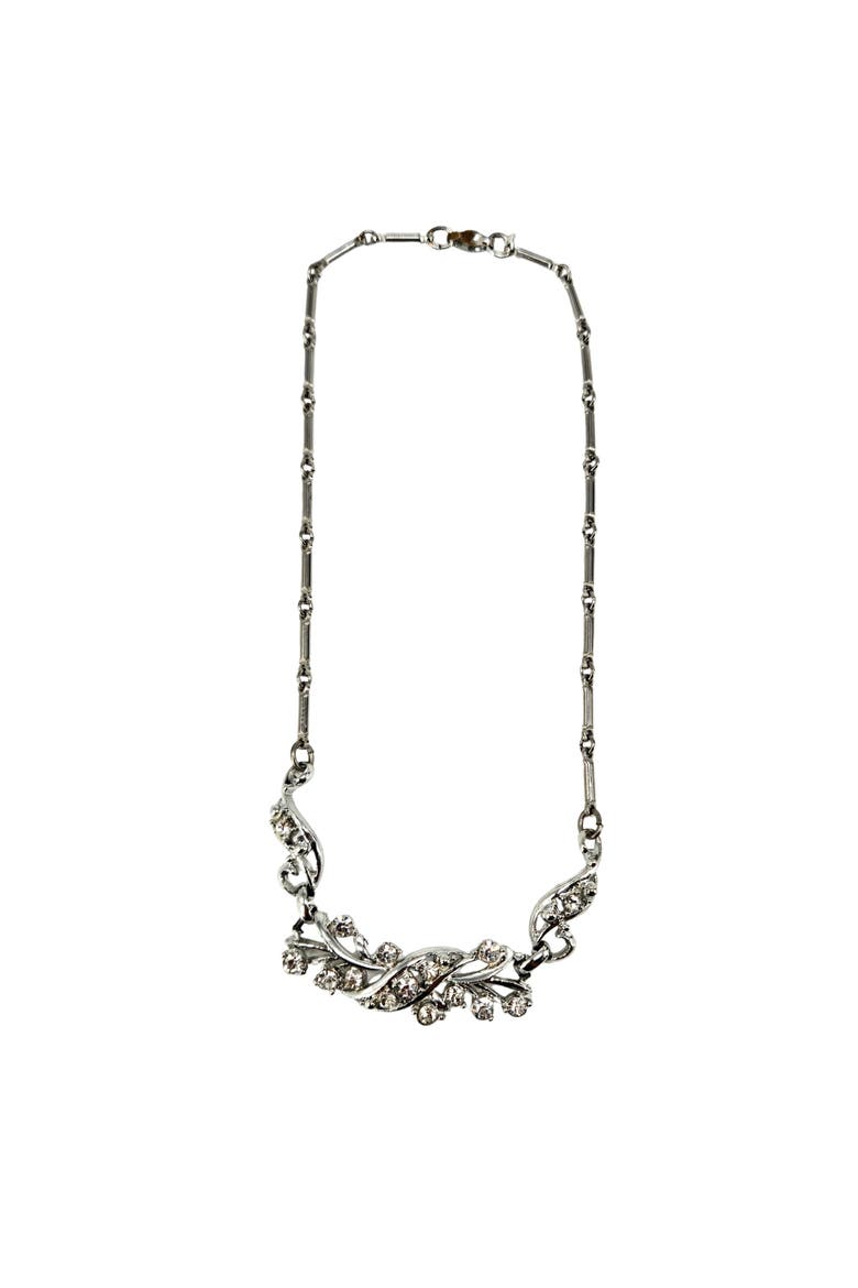 Vintage 1950s Rhodium-Plated Silvertone Rhinestone Vine Collar Necklace, Alternate, color, Silver