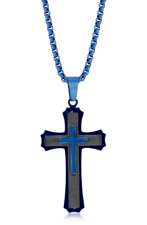 Men's Two-Tone Stainless Steel Cross Pendant Necklace