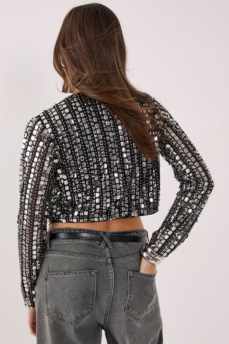 Beaded Long Sleeve Jacket, Alternate, color, Black