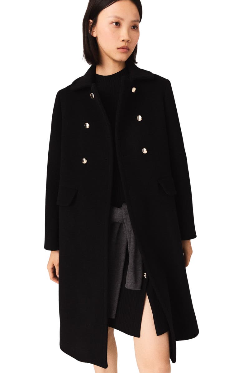 maje Long wool blend coat, Alternate, color, Black