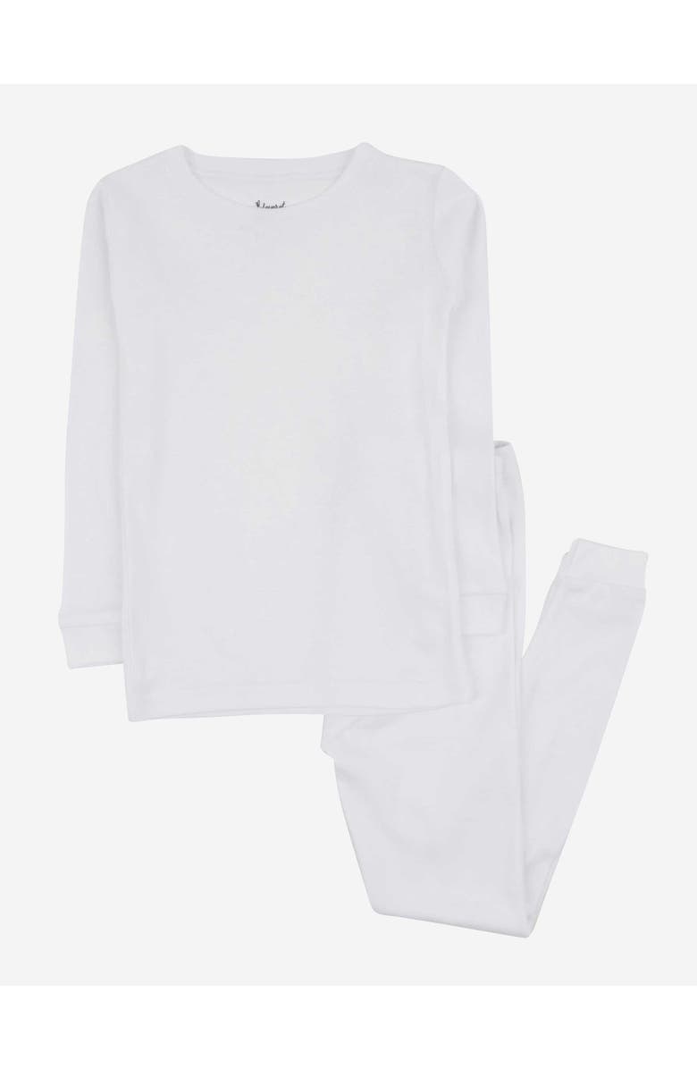 Leveret Kids Two-Piece Solid Cotton Matching Family Pajamas, Main, color, White