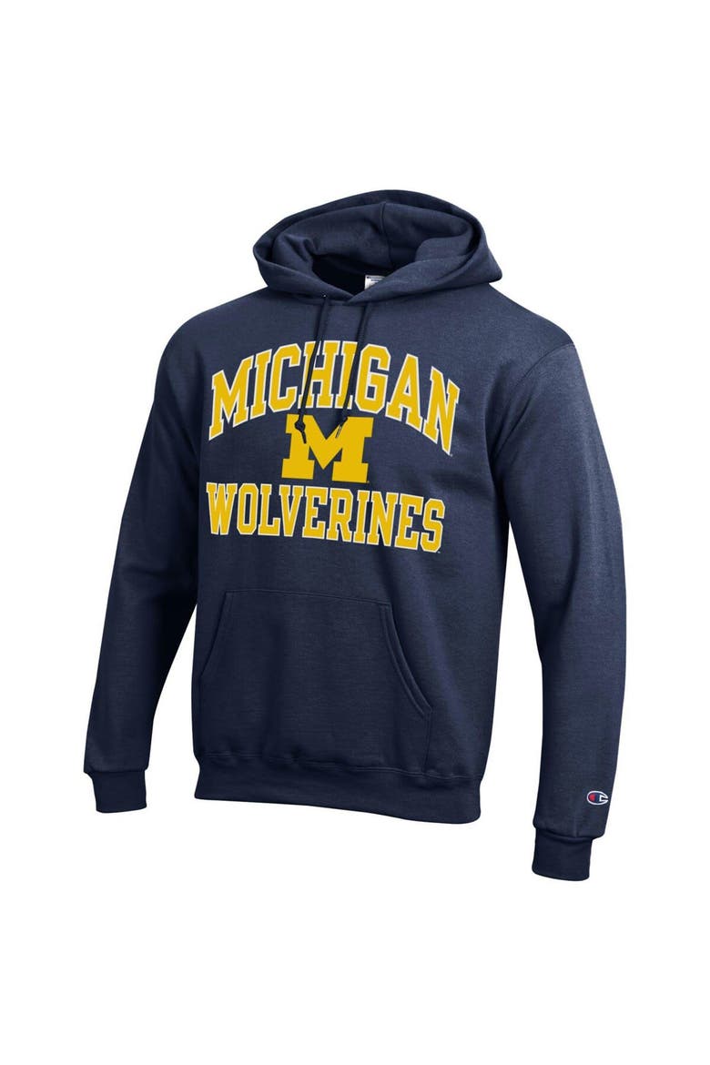 Men's Champion Navy Michigan Wolverines High Motor Pullover Hoodie, Alternate, color, Navy