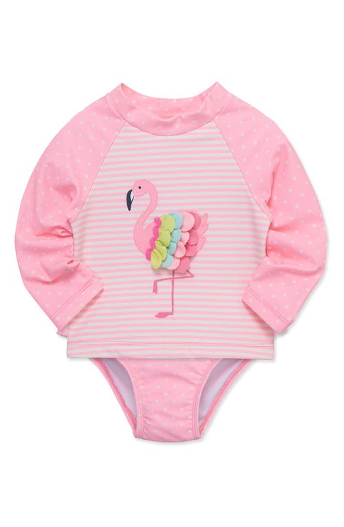 Shop Little Me Flamingo Long Sleeve Two-piece Rashguard Swimsuit In Pink