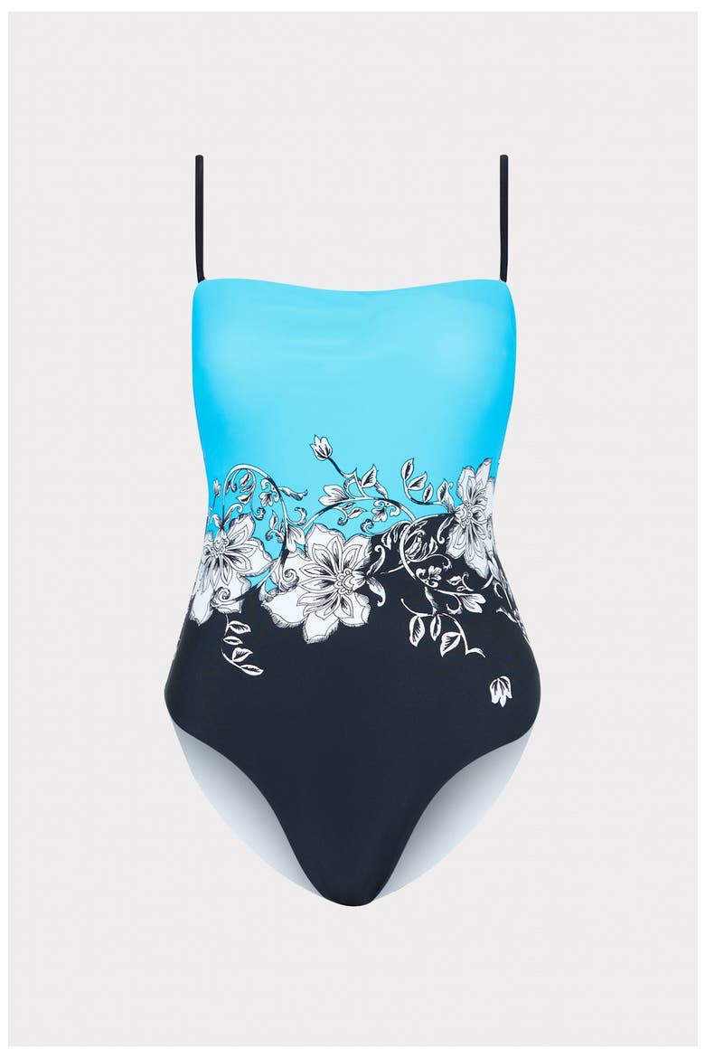 Floral Strapless One-Piece Swimsuit, Alternate, color, BLUE BLACK