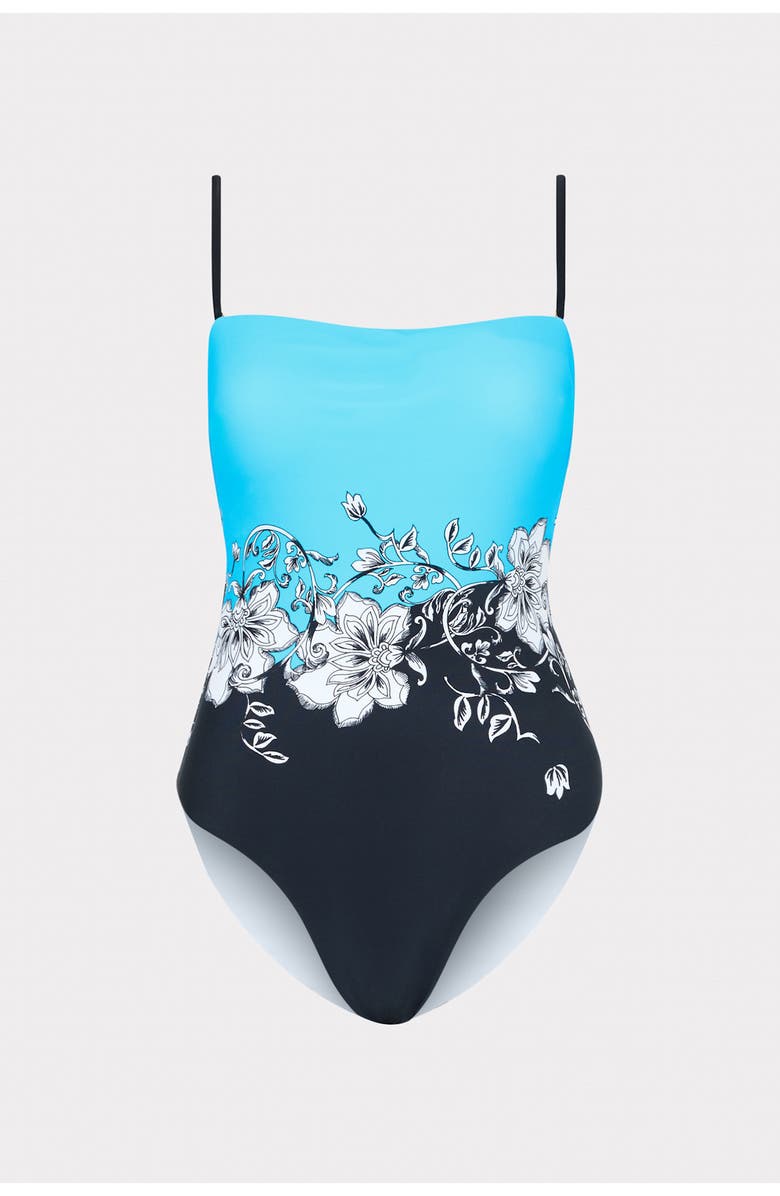 Milly Floral Strapless One-Piece Swimsuit, Alternate, color, Blue Black