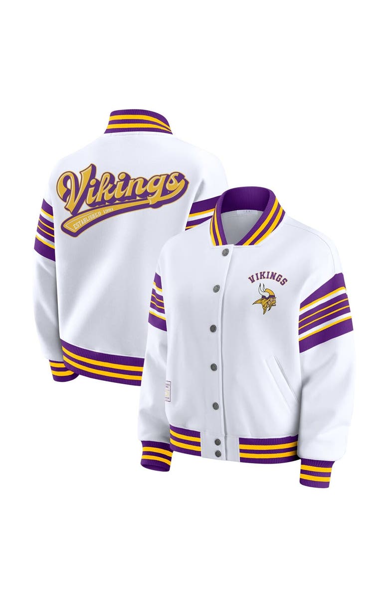 WEAR by Erin Andrews Women's WEAR by Erin Andrews White Minnesota Vikings Full-Snap Fleece Sweatshirt Jacket, Main, color, 
