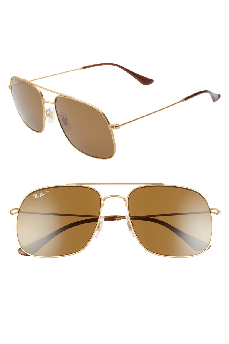 59mm Polarized Navigator Sunglasses, Main, color, RUBBER GOLD
