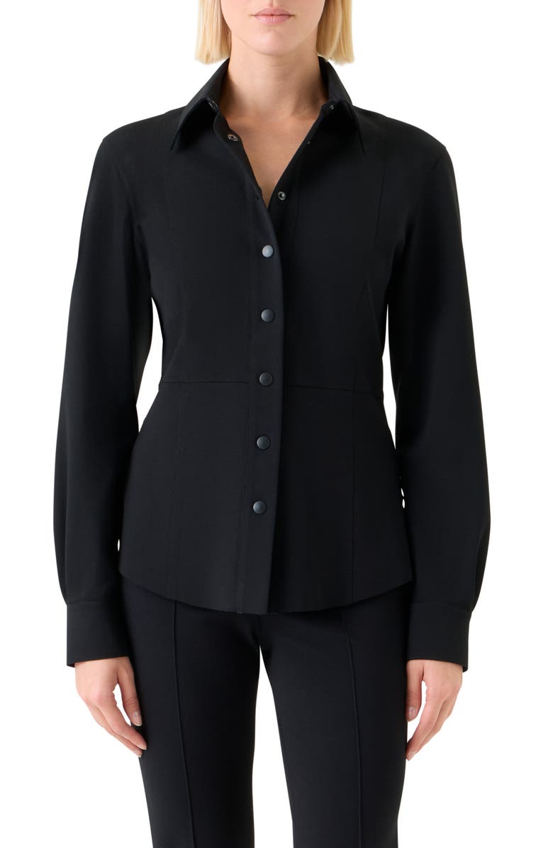 Akris punto Snap Placket Long Sleeve Shirt, Main, color, Black