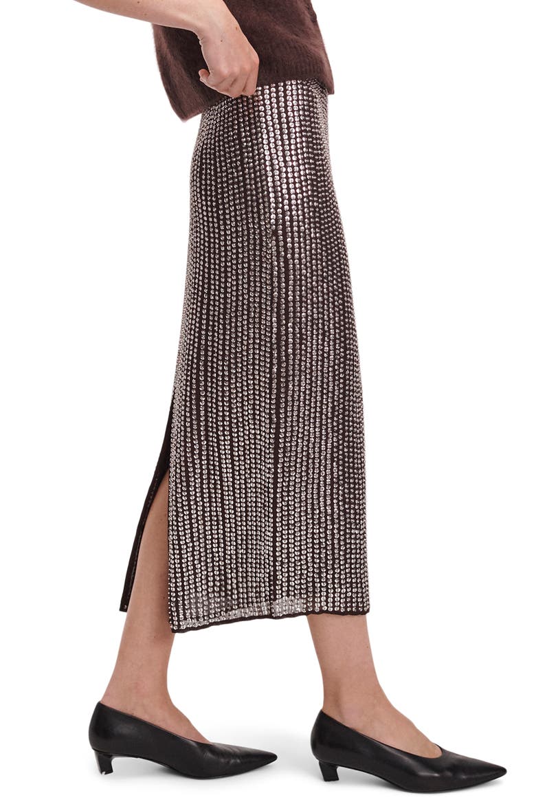 Lili Beaded Georgette Midi Skirt, Alternate, color, CHOCOLATE