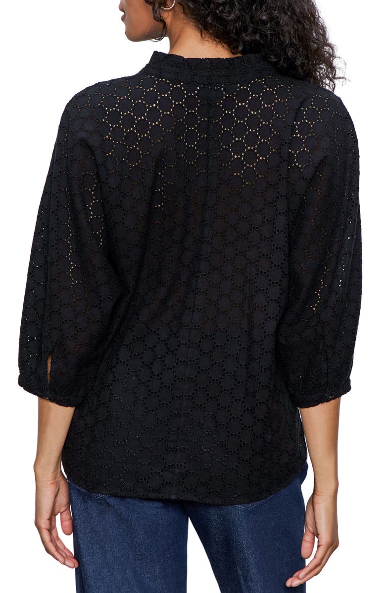 Sanctuary Petal Drop Eyelet Embroidered Button-Up Top, Alternate, color, Black