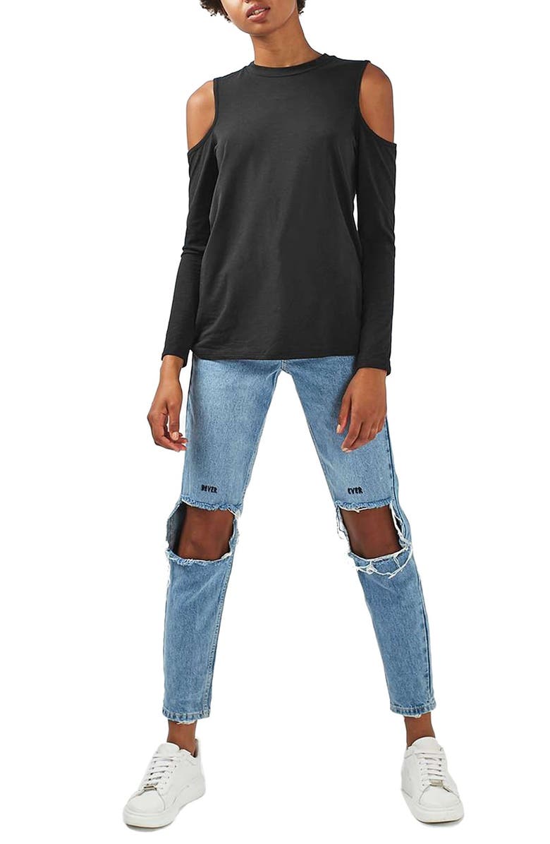 Topshop Cold Shoulder Tee, Alternate, color,