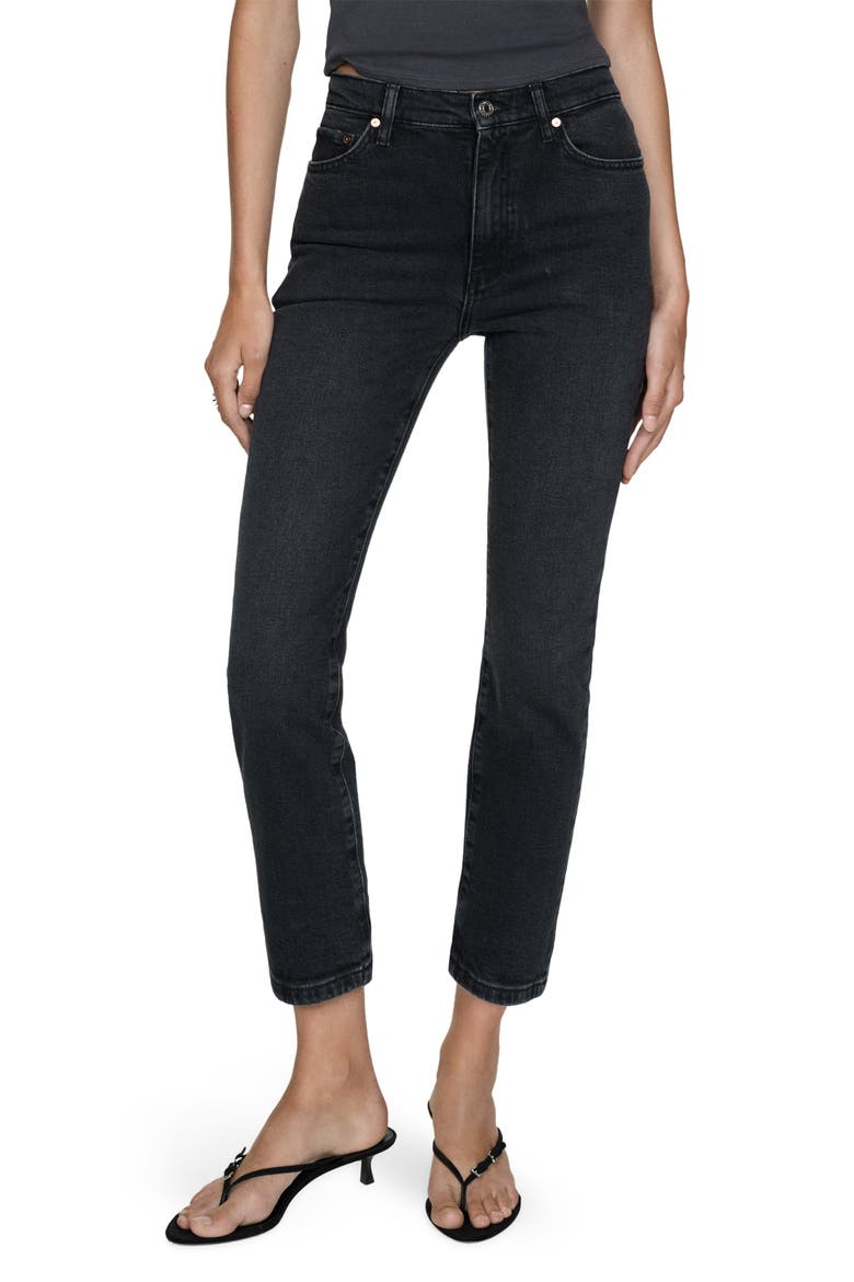 Claudia Waxed Crop Slim Fit Jeans, Main, color, BLACK DENIM