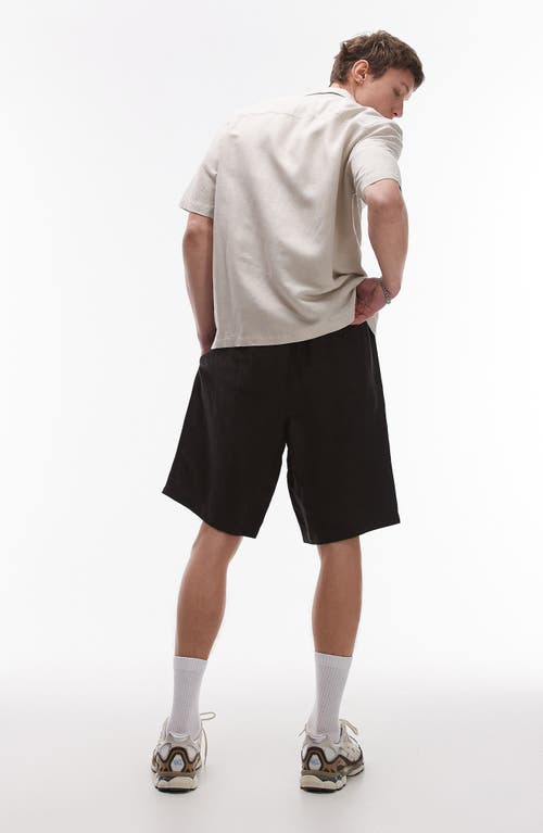 Topman Wide Leg Linen Blend Shorts In Black