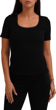 CYRUS Scallop Trim Short Sleeve Ribbed Top