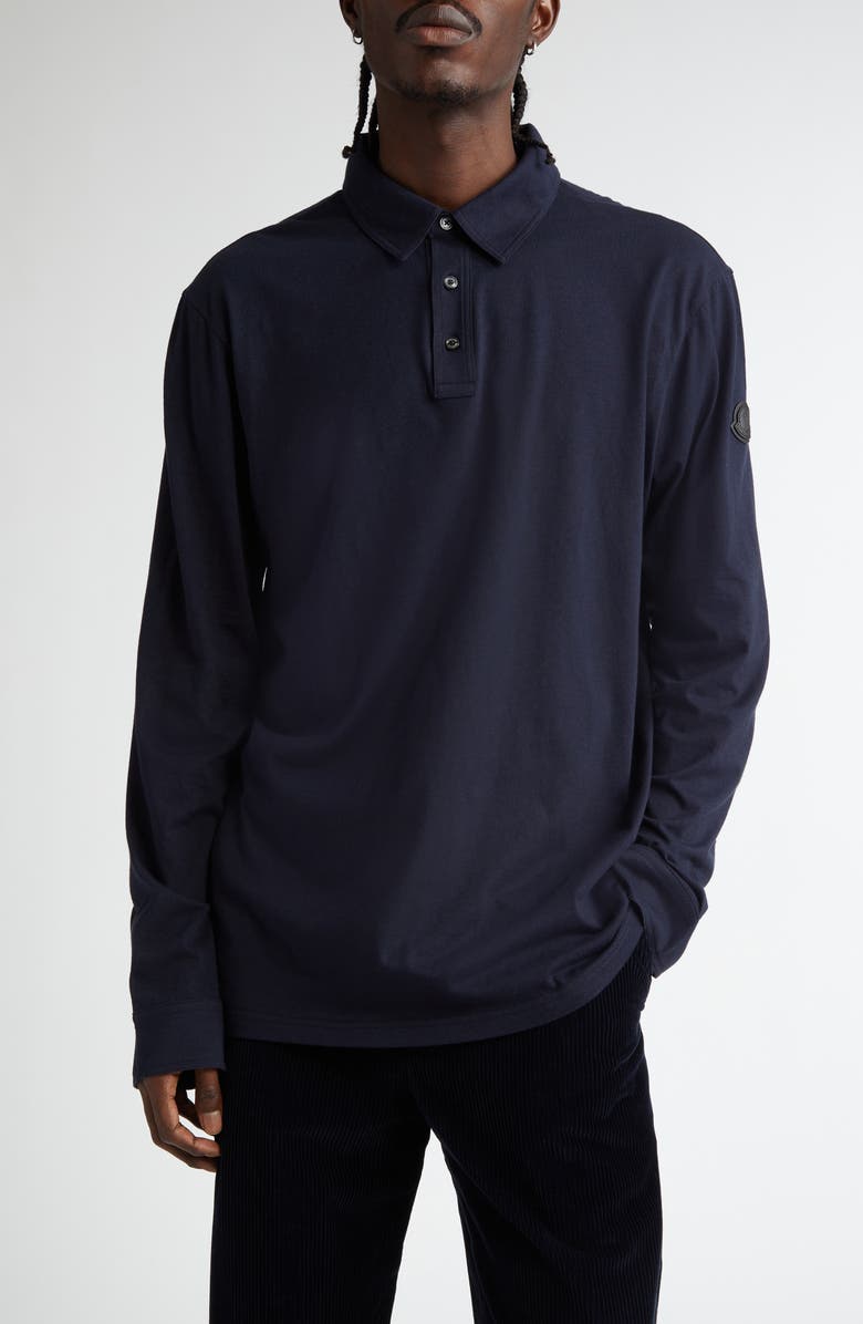 Moncler Long Sleeve Cotton & Cashmere Polo, Main, color, 