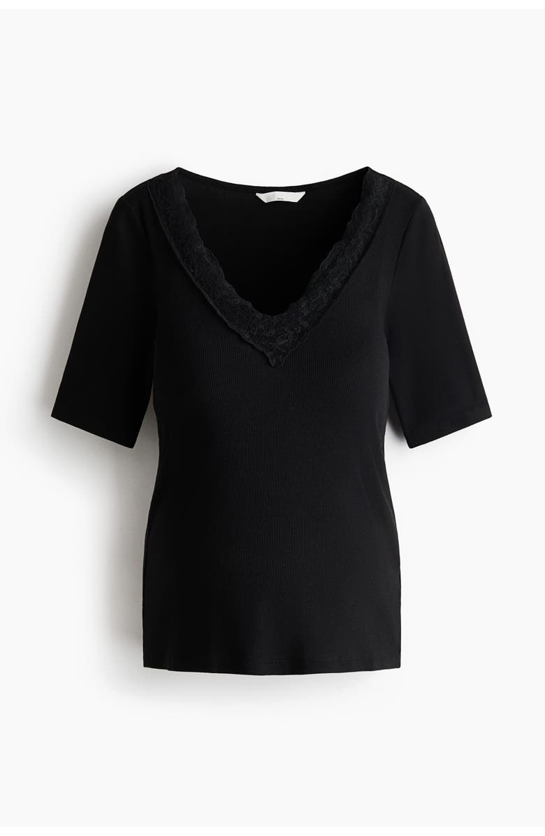 H&M Mama Ribbed V-neck Top, Alternate, color, Black