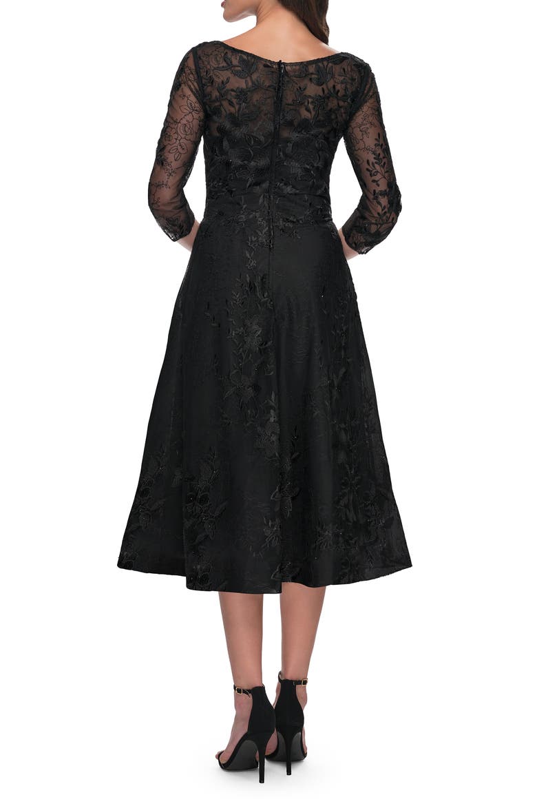 Stylish Tea Length Mother of the Bride Dress with Sleeves, Alternate, color, Black
