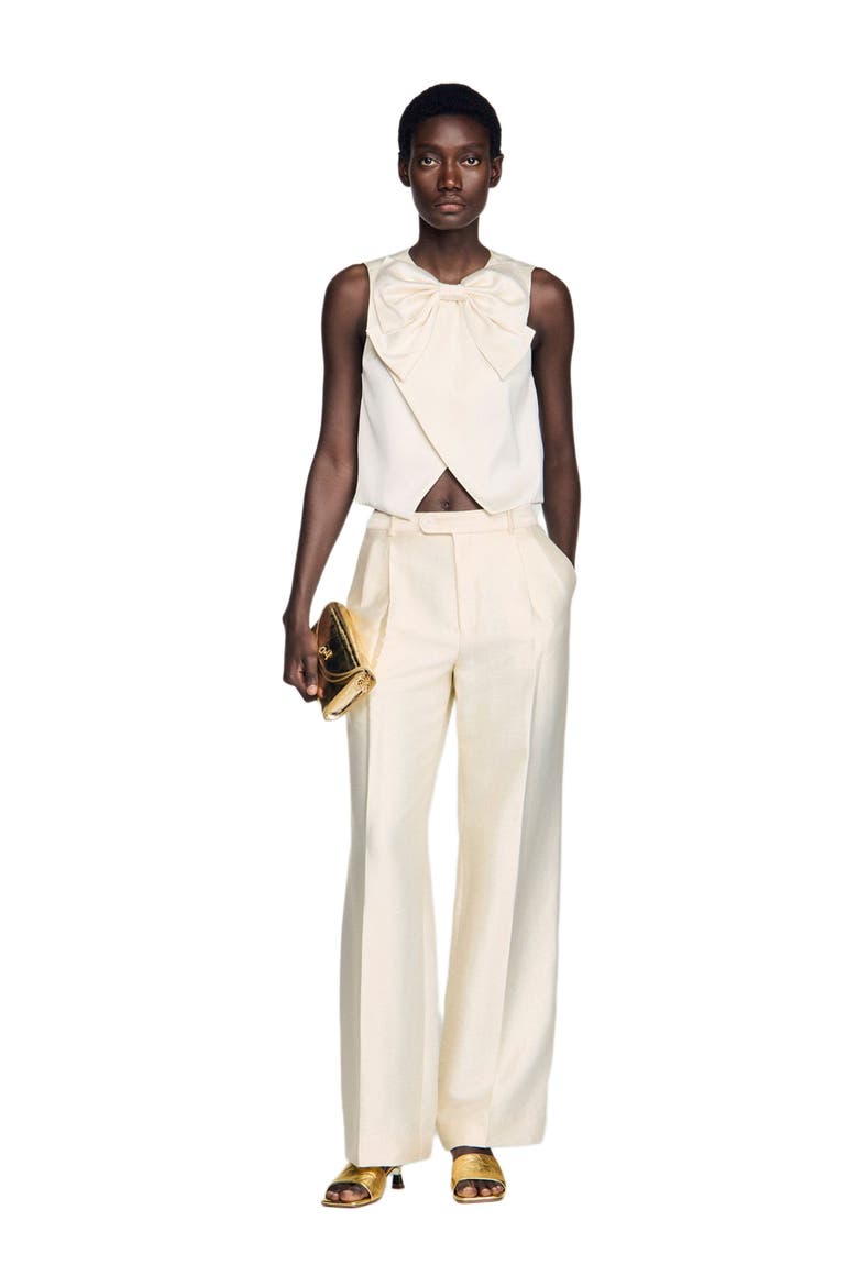 Satin bow crop top, Alternate, color, Ecru