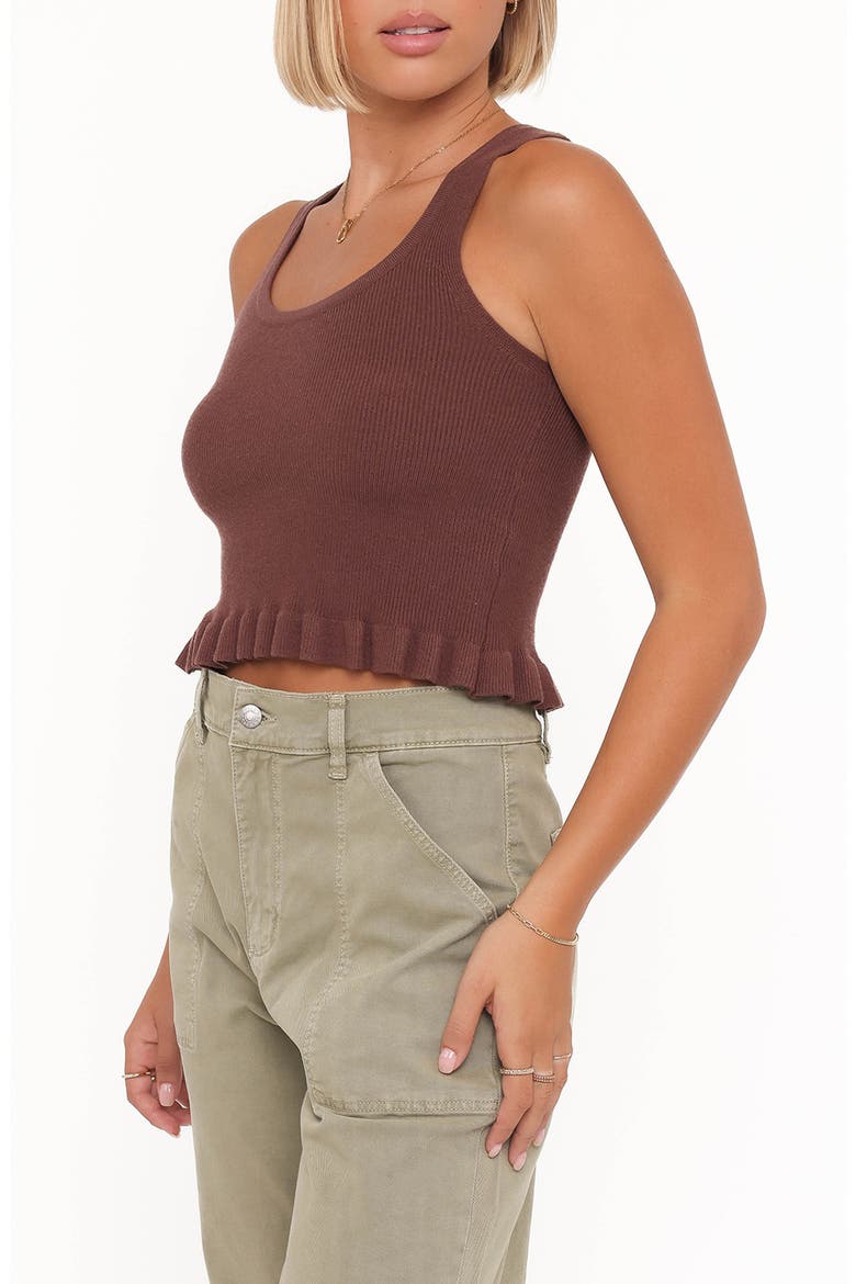 Bernice Ruffle Hem Crop Sweater Tank, Alternate, color, BROWN