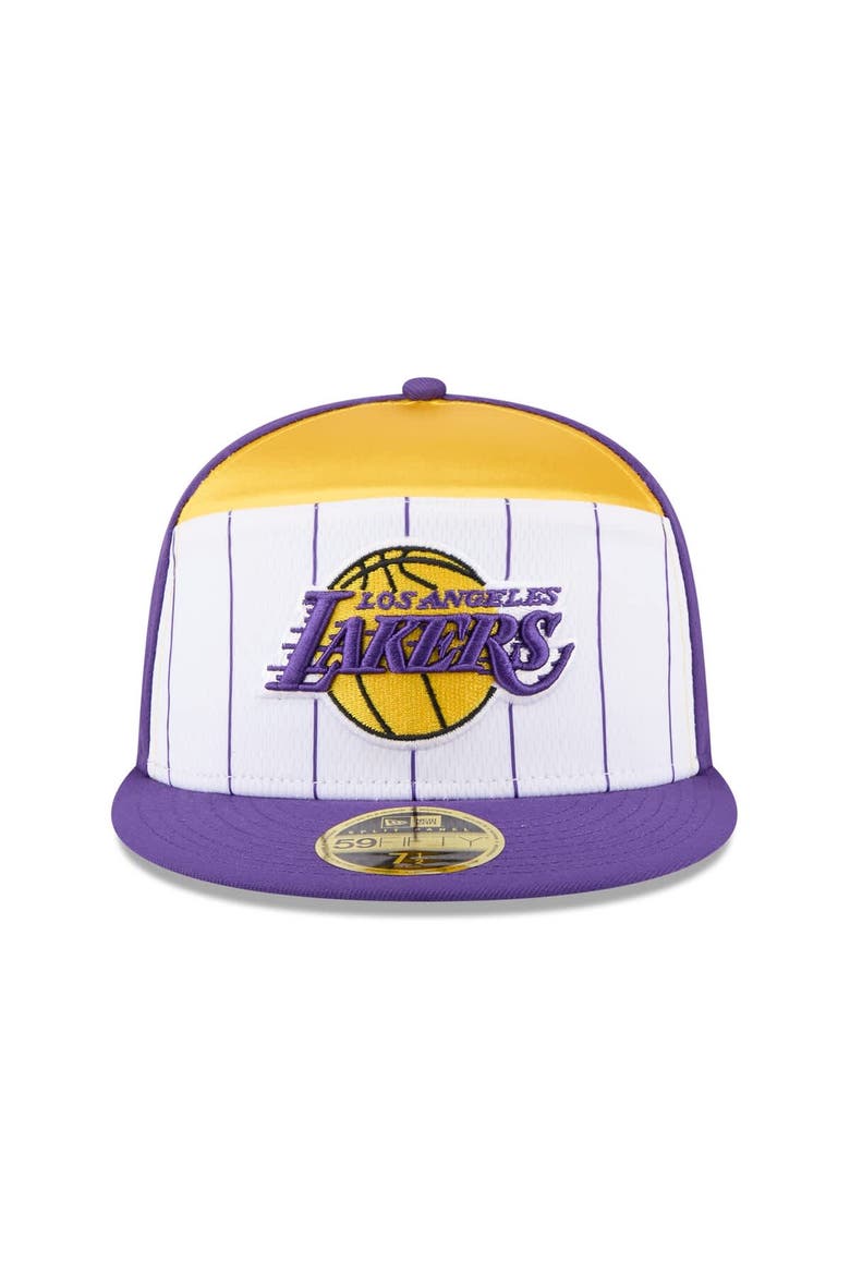 Men's New Era  White/Purple Los Angeles Lakers 2025 NBA Tip Off Split Panel 59FIFTY Fitted Hat, Alternate, color, White