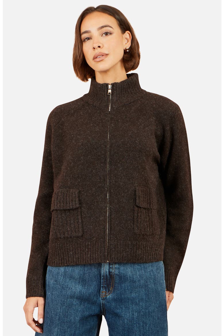 Zip Up Cardigan, Main, color, Brown