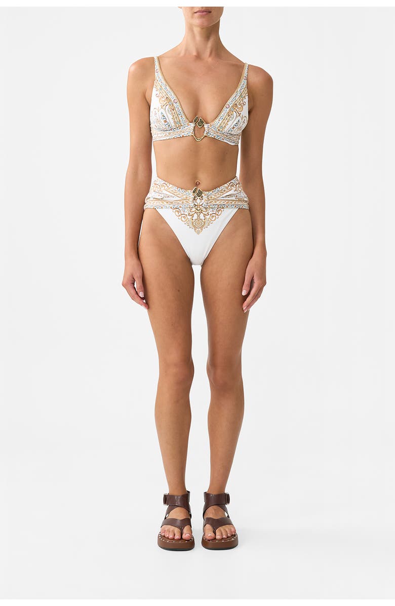 Camilla Pleated High Tri Bikini Top With Front Trim Ottoman Dynasty, Main, color, Ottoman Dynasty