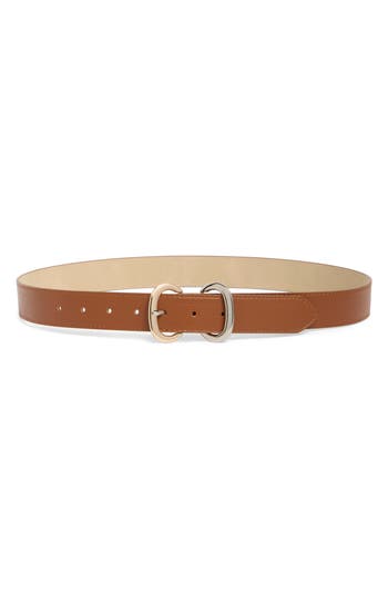 Steve Madden Two-tone Double Buckle Belt In Cognac
