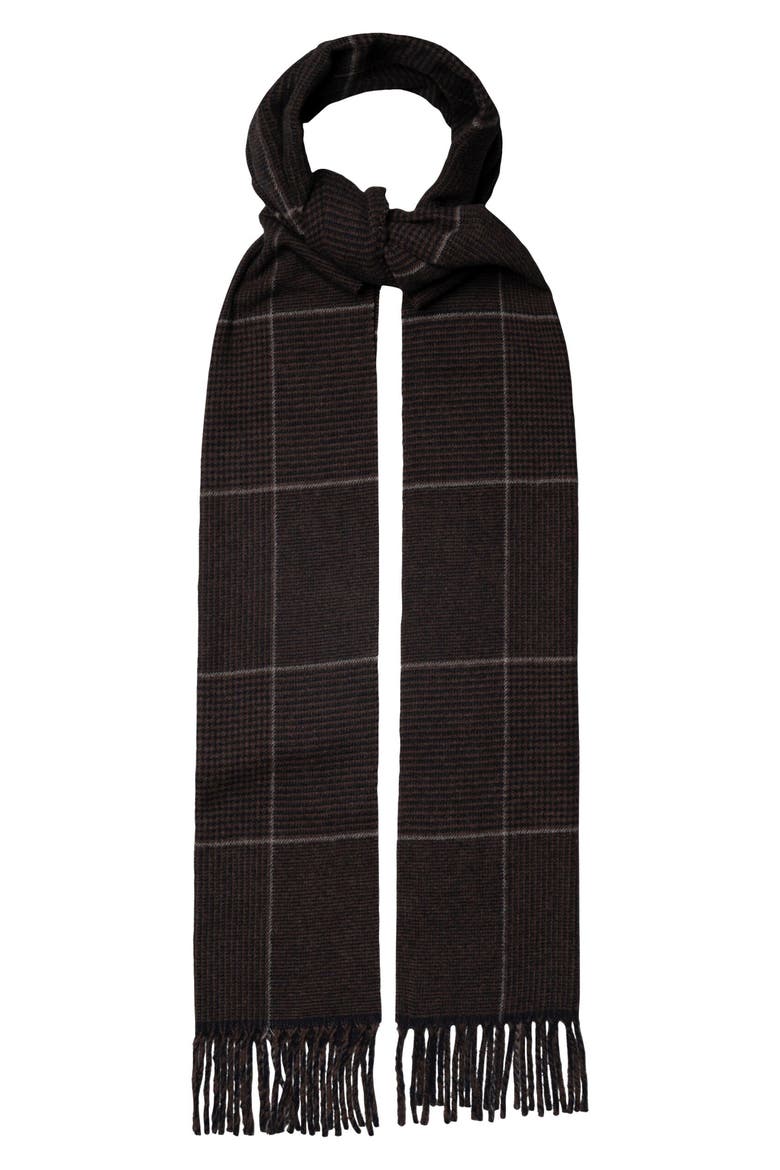 Prince of Wales Check Cashmere Twill Fringe Scarf, Main, color, NAVY BLUE