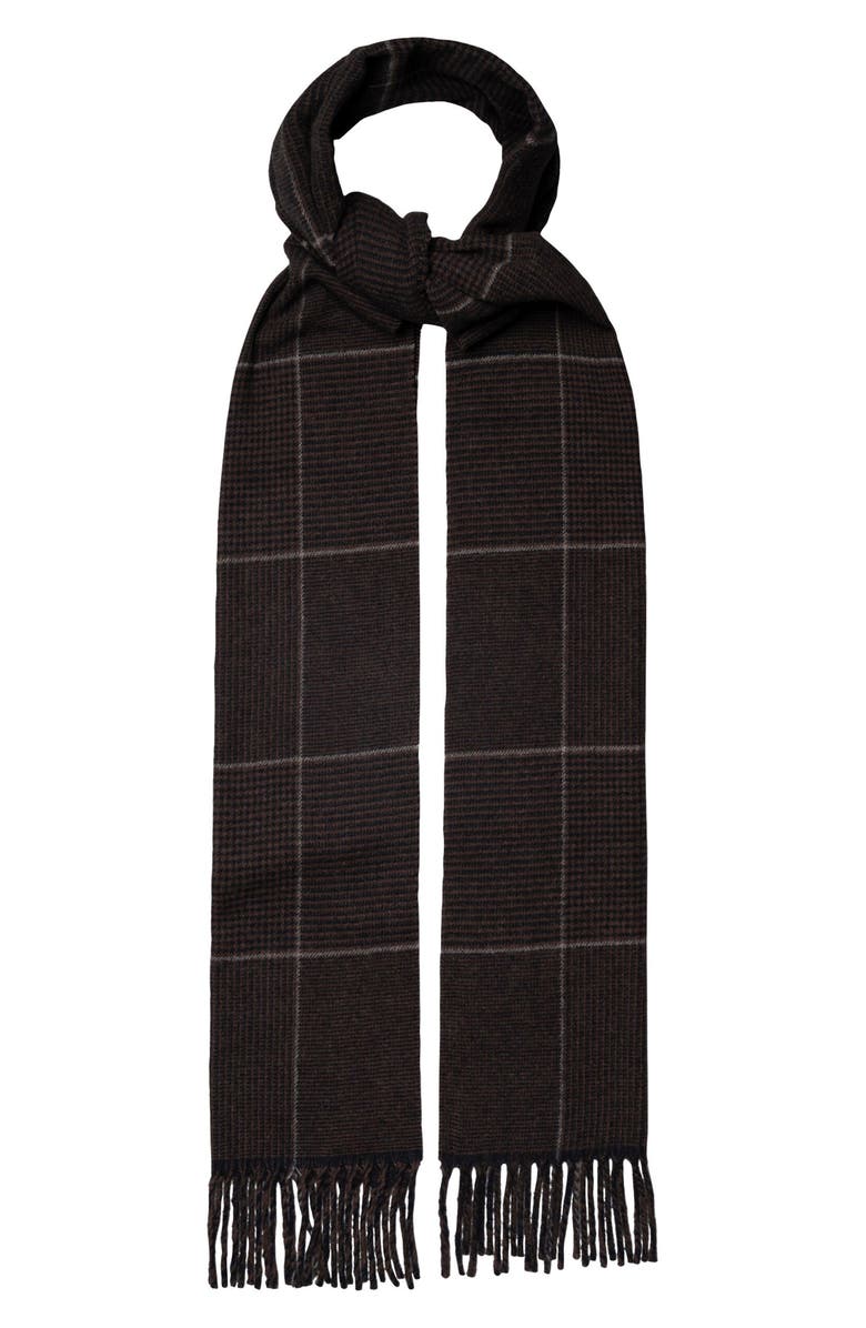 Eton Prince of Wales Check Cashmere Twill Fringe Scarf, Main, color, Navy Blue