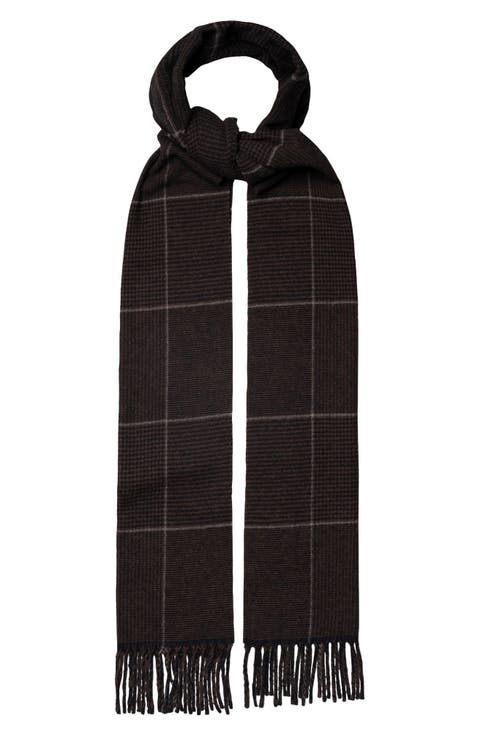 Prince of Wales Check Cashmere Twill Fringe Scarf