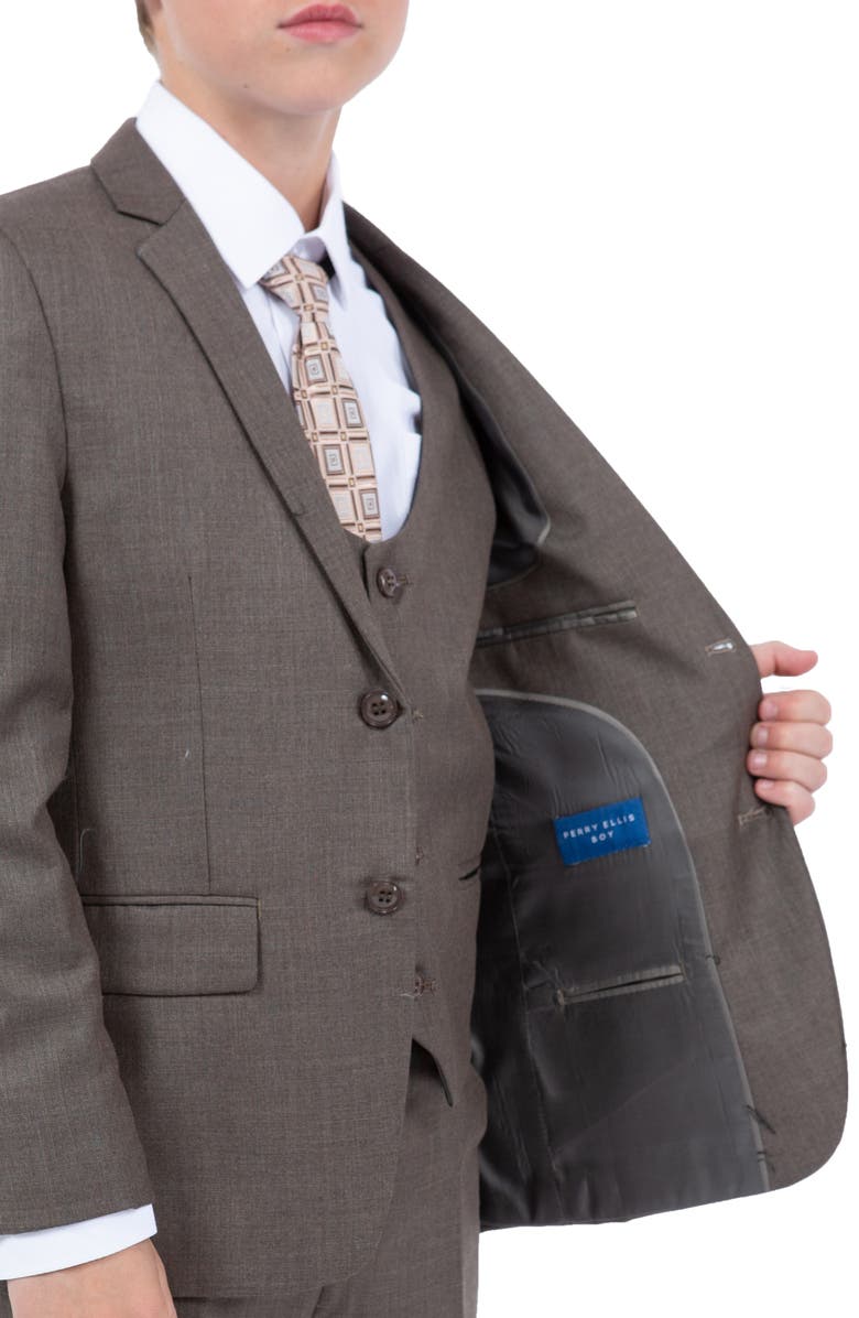 Perry Ellis Kids' Cocoa Five-Piece Sharkskin Suit, Alternate, color, Cocoa