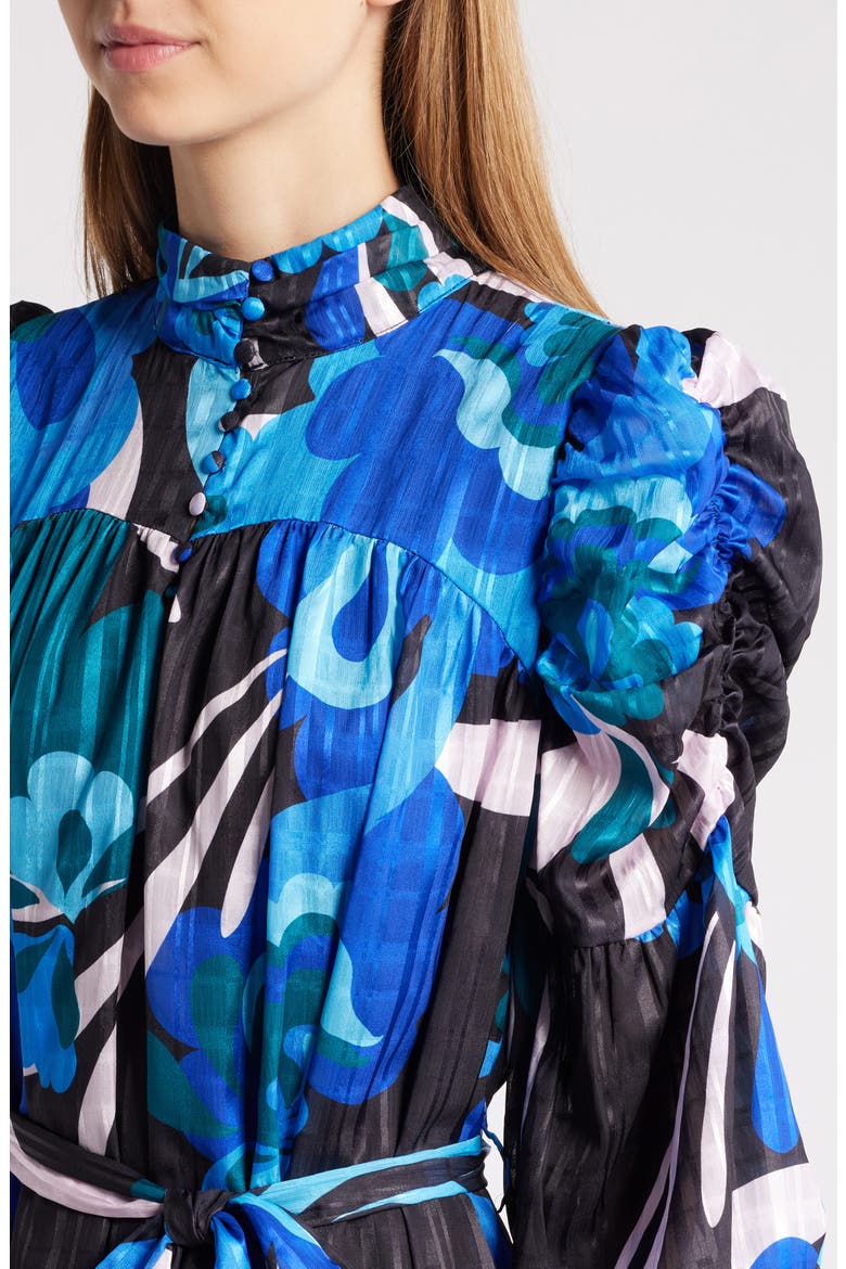 Adele Floral Print Long Sleeve Midi Dress, Alternate, color, BLUE MULTI