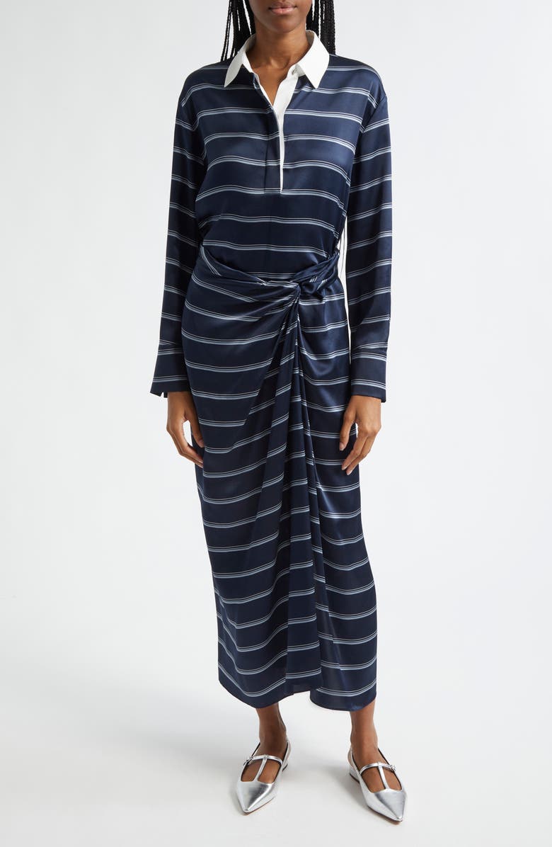 Vince Stripe Silk Rugby Shirt, Alternate, color, Coastal/ Slate