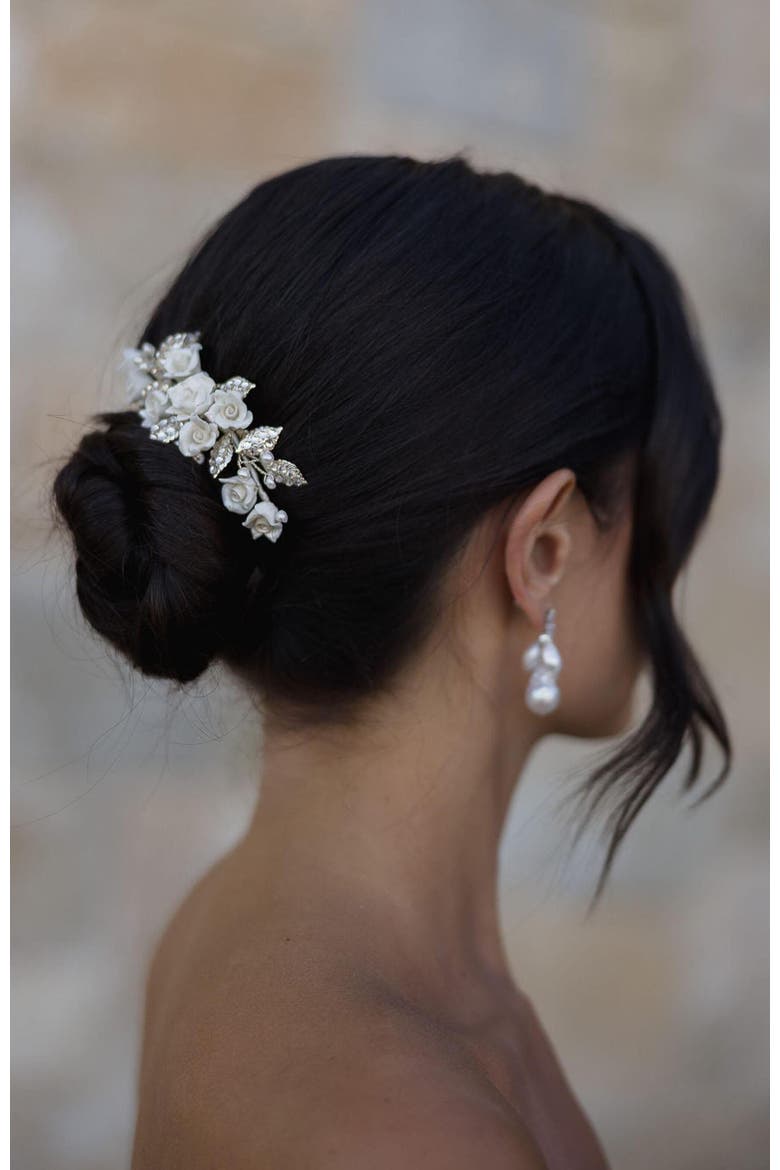 Victoria Crystal Floral Comb, Alternate, color, Silver