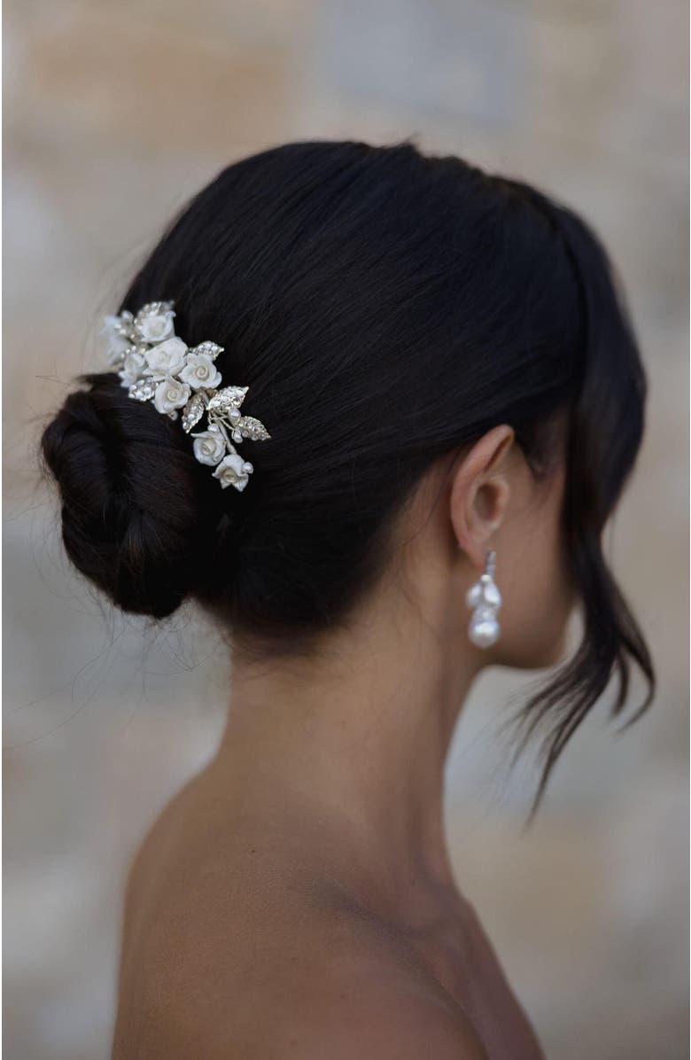 Untamed Petals Victoria Crystal Floral Comb, Alternate, color, Silver