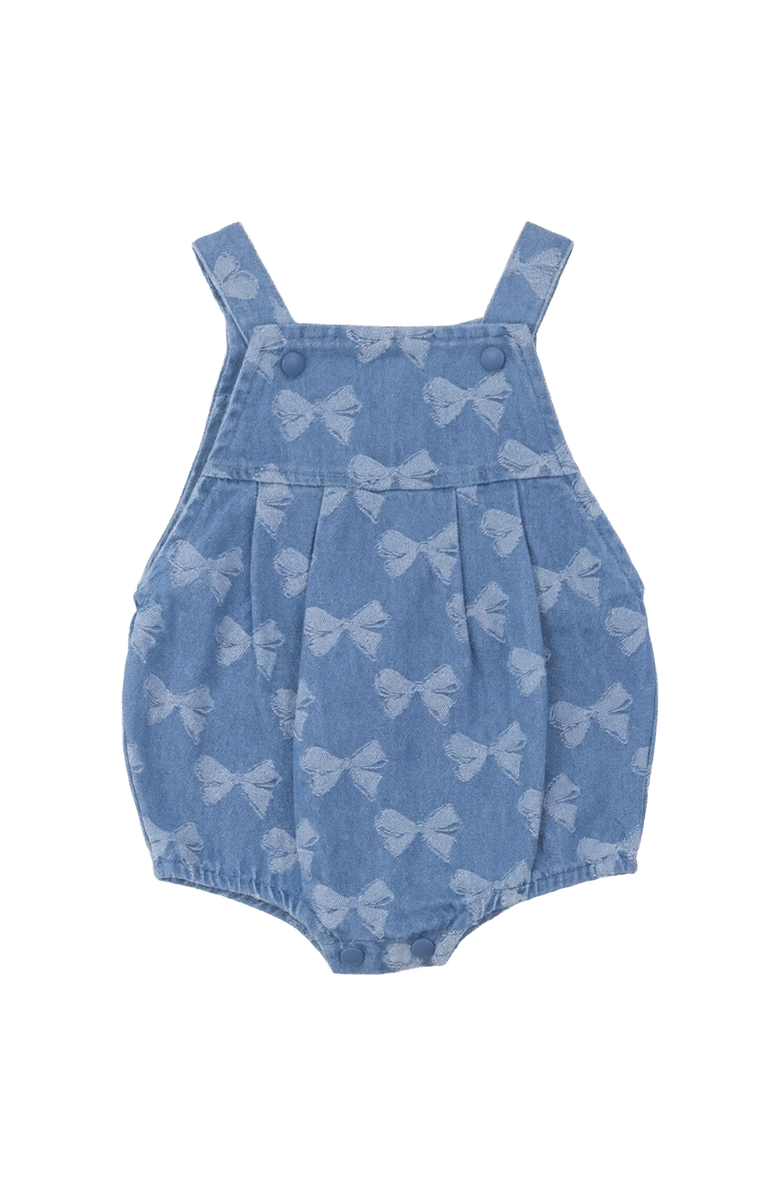 Puddles Girl Bow Denim Button Bottom Elastic Leg Overall, Main, color, Light Denim