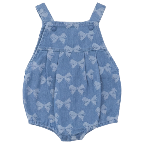 Girl Bow Denim Button Bottom Elastic Leg Overall (Toddler)