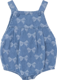 Puddles Girl Bow Denim Button Bottom Elastic Leg Overall