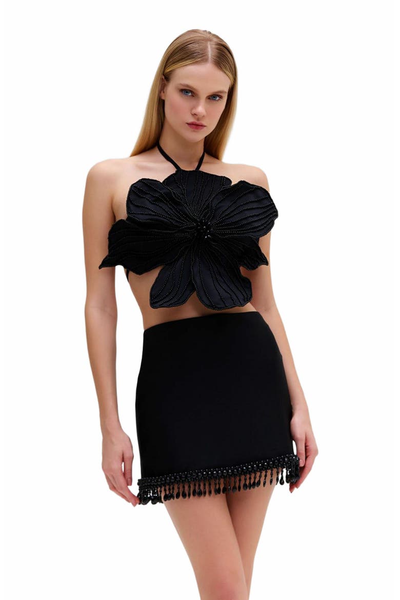 Hand-Beaded Flower Top, Main, color, BLACK
