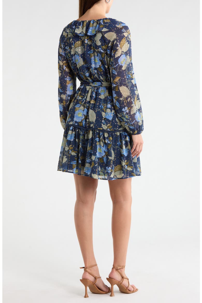 Ruffle Detail Minidress, Alternate, color, NAVY- OLIVE JACOBEAN BLOOM